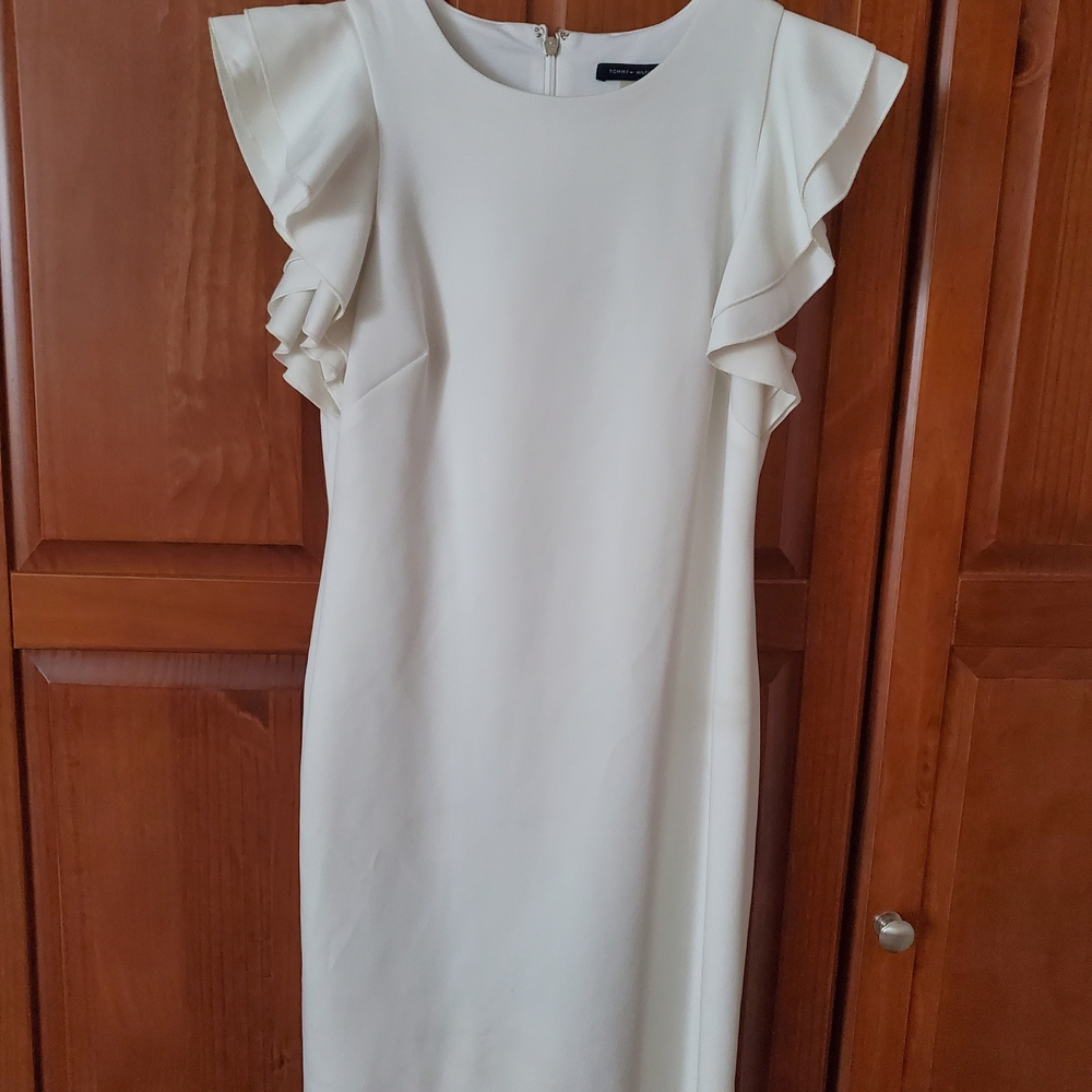 Tommy Hilfiger Cream Ruffle Sleeve Mini Dress